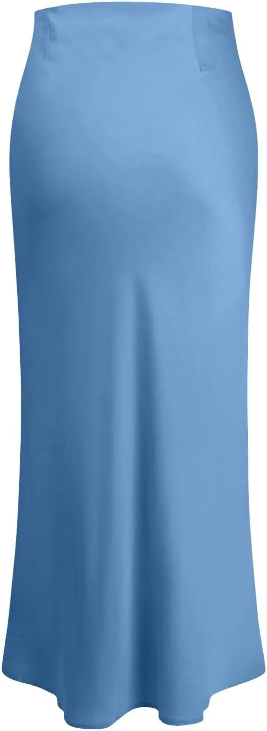 Women's Summer Casual Maxi Slim Skirt High Waist Elastic Solid Glossy Skirts