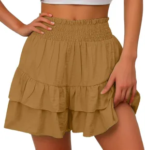 Women's Summer Cute Stretch Waist Solid Smocked Tiered Ruffle Swing Beach Mini Skirt 2025, S-2XL