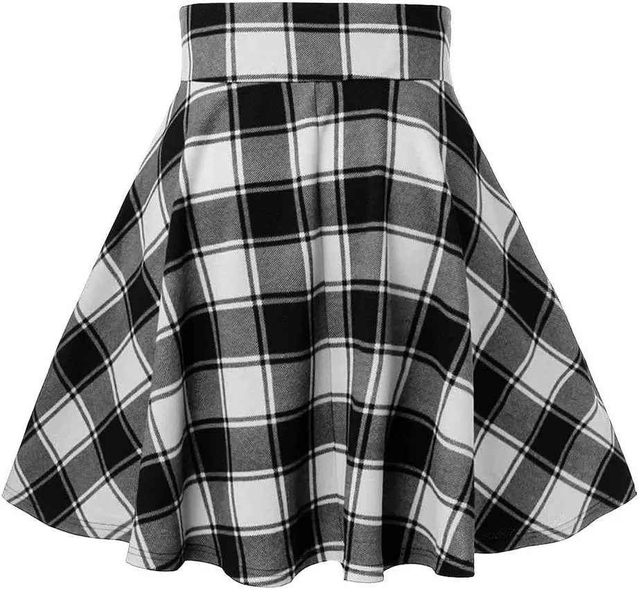 Women's Summer Dresses 2025 Casual Loose Trendy Elastic High Waist Plaid Printed Pleated Sun Beach Skirts, S-2XL