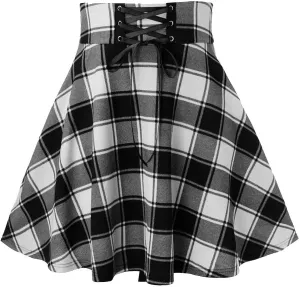 Women's Summer Dresses 2025 Casual Loose Trendy Elastic High Waist Plaid Printed Pleated Sun Beach Skirts, S-2XL