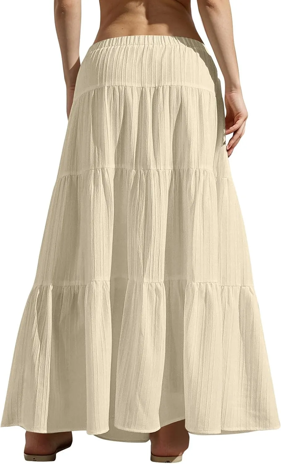 Womens Summer Flowy Swing Tiered A-Line Maxi Skirts 2025 Elastic Waist Pleated Long Skirt Trendy Boho Beach Clothes
