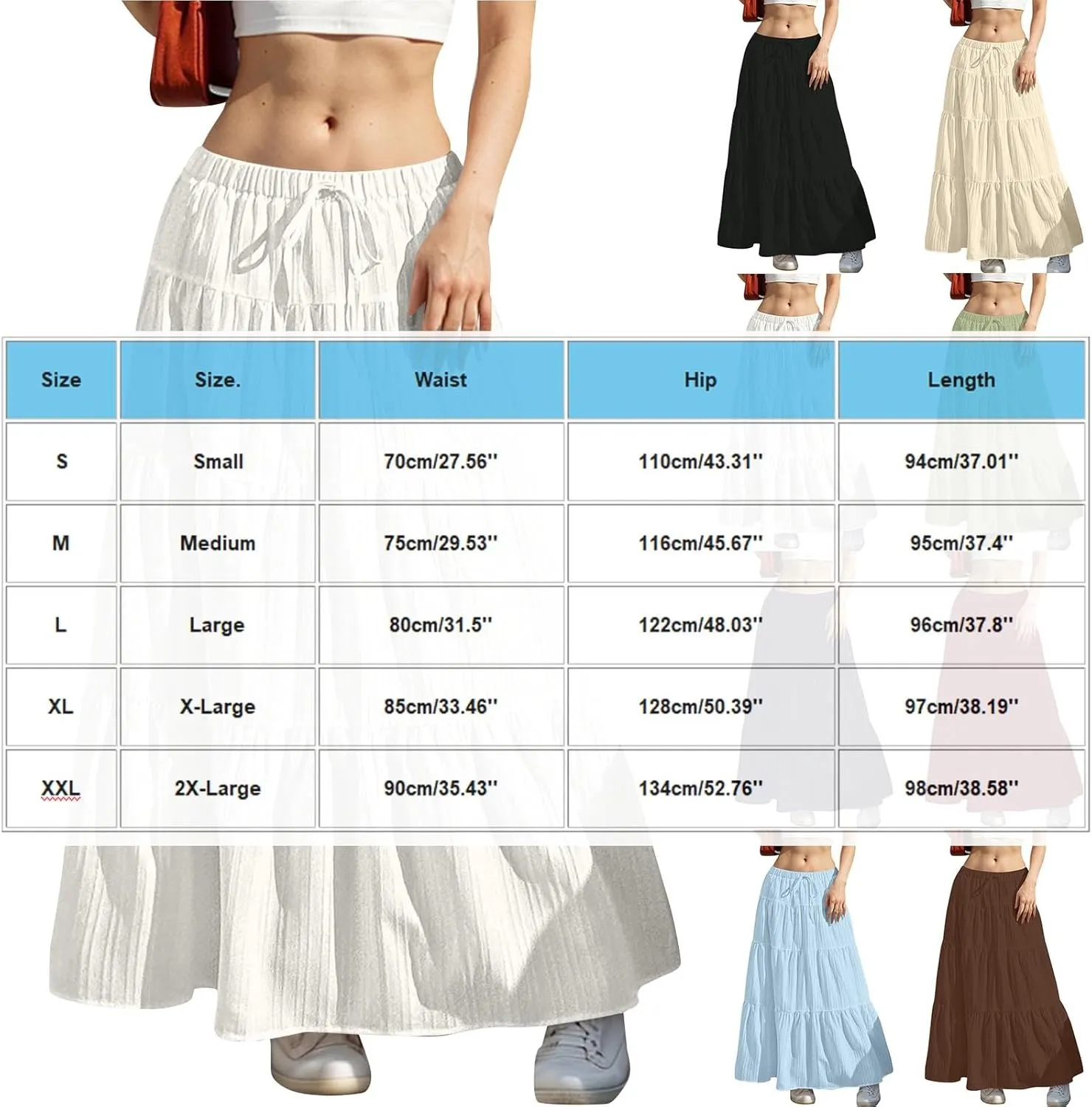 Womens Summer Flowy Swing Tiered A-Line Maxi Skirts 2025 Elastic Waist Pleated Long Skirt Trendy Boho Beach Clothes