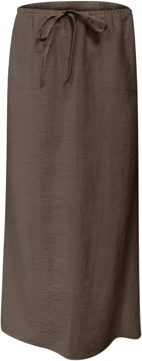 Womens Summer Maxi Skirt Low Rise Lace Up Midi Skirt Casual Long Skirt A Line Lounge Skirt Trendy Beach Skirts