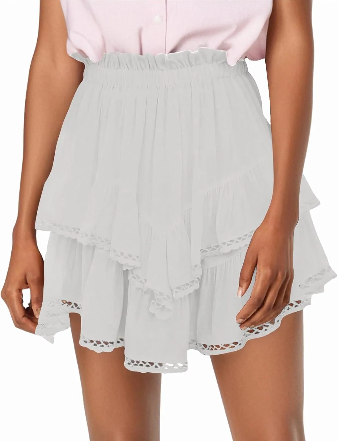 Women's Summer Skirts 2025 Casual Loose Trendy Elastic Waist Solid Color Pleated Sun Tennis Beach Skirt, S-2XL