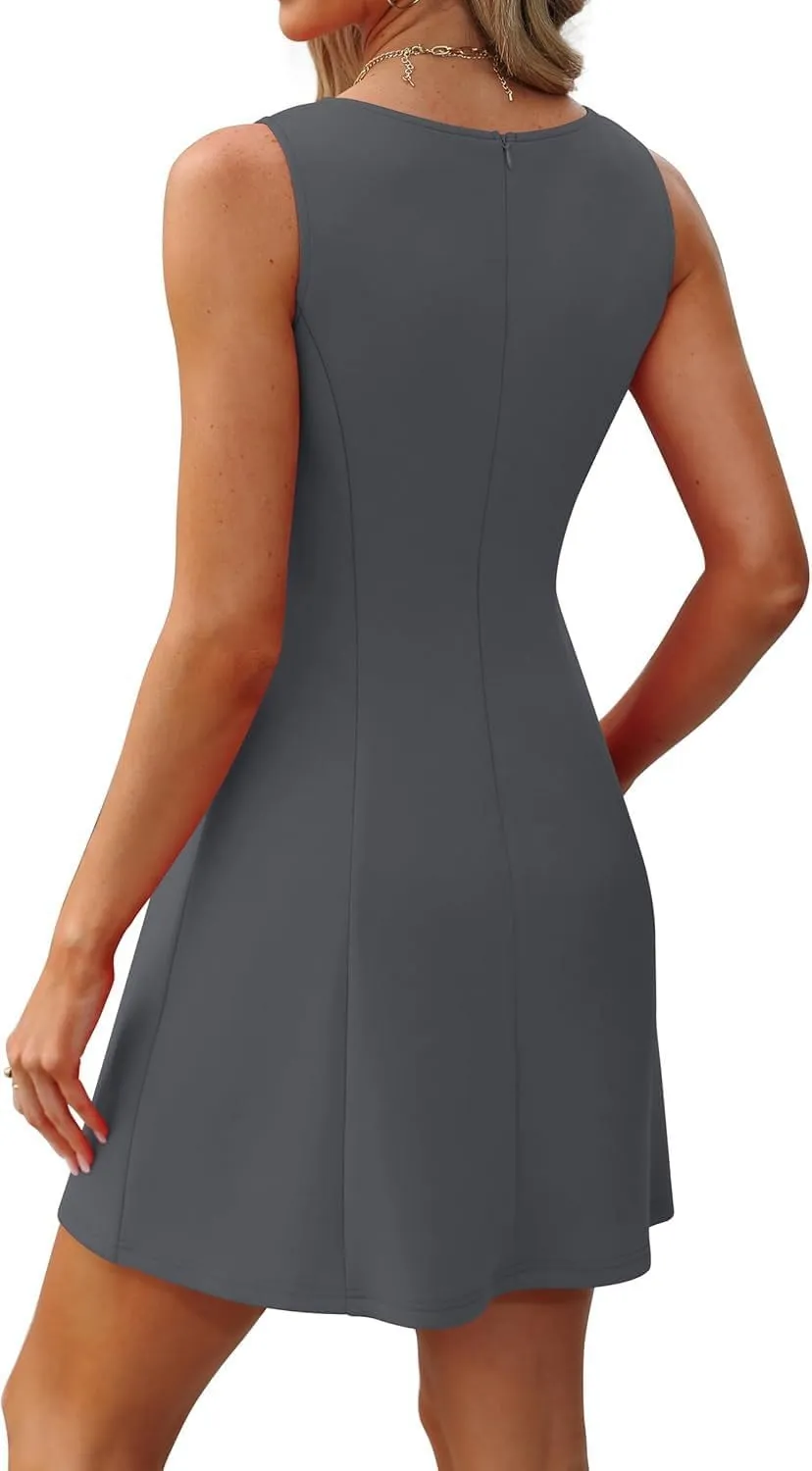Womens Summer Sleeveless Boat Neck Mini Dress Slim Fitted Party Club Little Short Dresses Cute Sexy Bodycon Dress