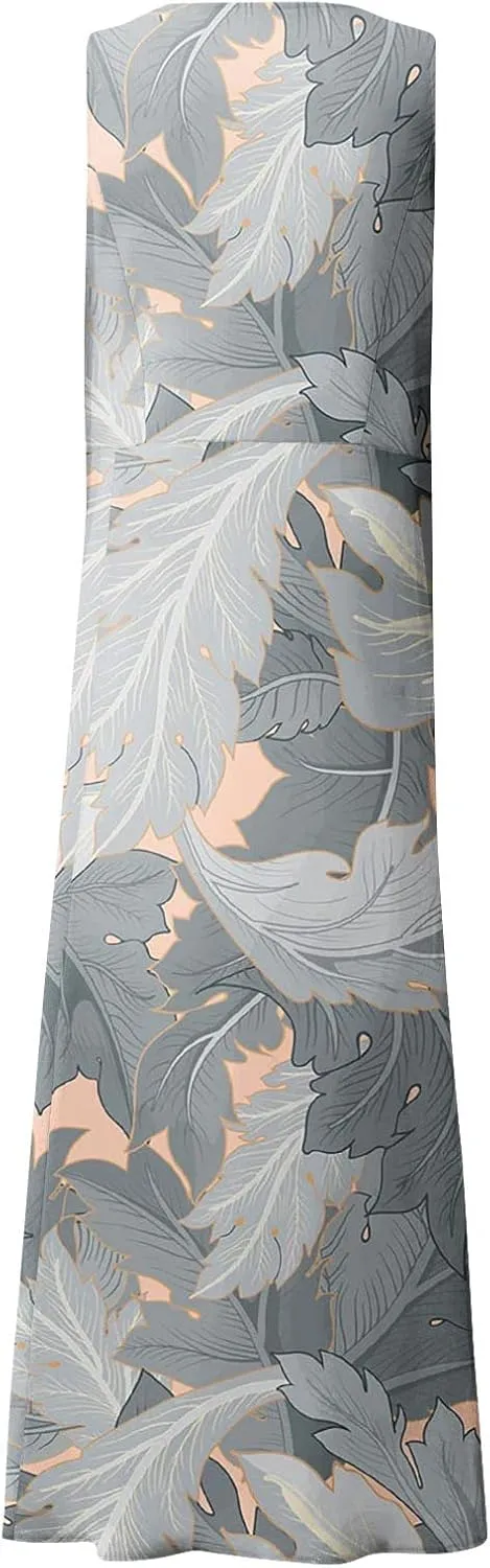 Women's Summer Sleeveless Cotton Tank Dress Casual Loose A-Line Midi Long Beach Dresses Sundress with Pockets