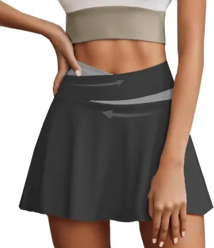 Women's Summer Sports Loose Trendy Quick Dry Elastic High Waist Solid Color Yoga Fitness Tennis Skirts, S-2XL