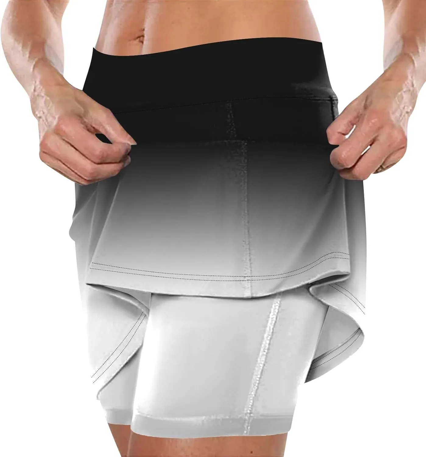 Women's Tennis Golf Skirts Gradient High Waisted Inner Shorts for Athletic Skorts with Pockets, S-5XL