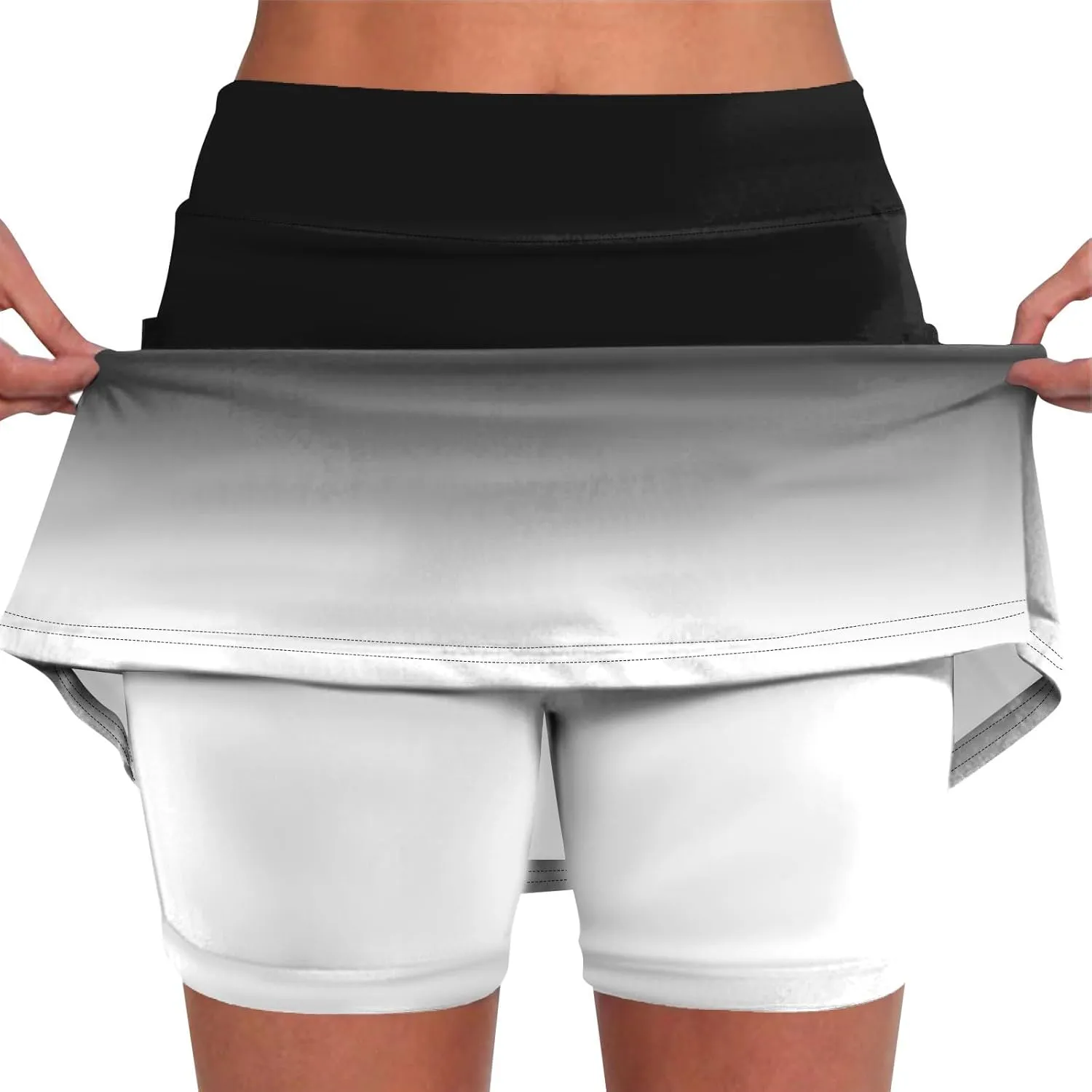 Women's Tennis Golf Skirts Gradient High Waisted Inner Shorts for Athletic Skorts with Pockets, S-5XL