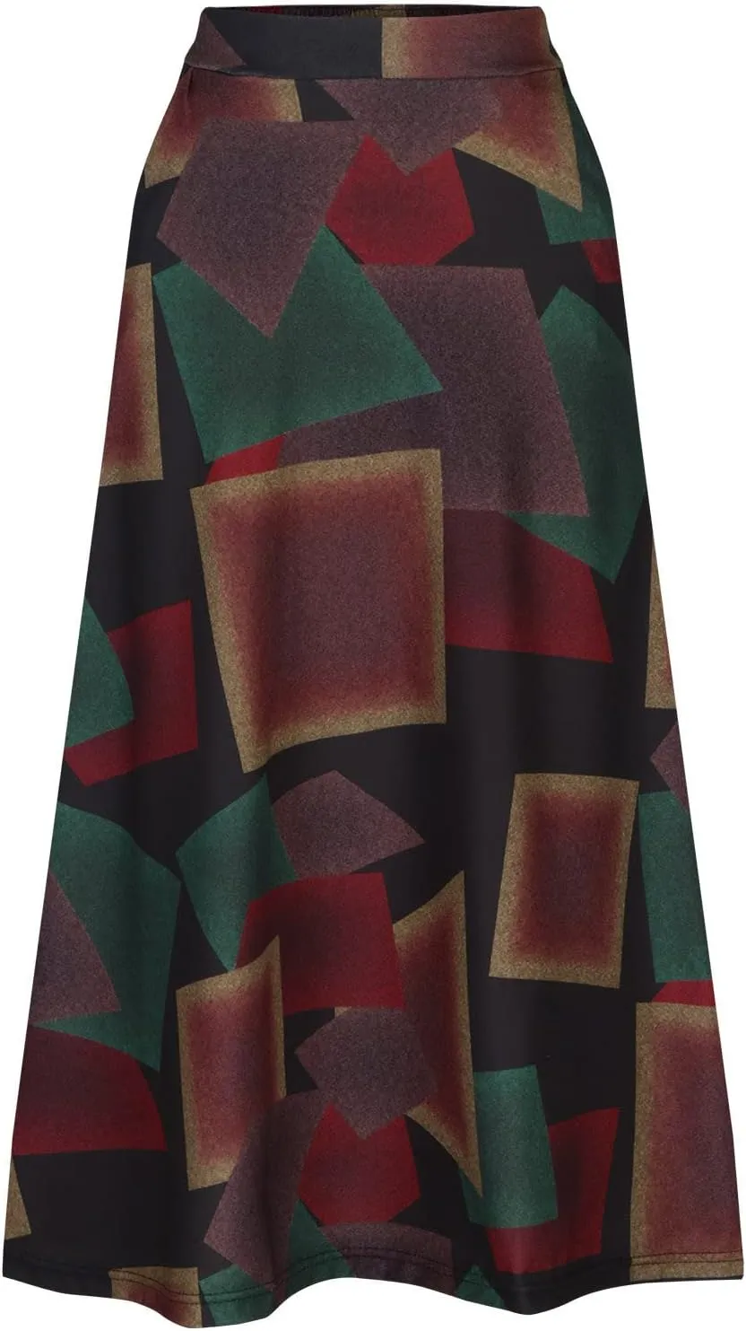 Women's Vintage A-Line Maxi Skirt Ankle Length High Waist Pleated Skirt Wool Blend Floral Print Swing Flared Skirts