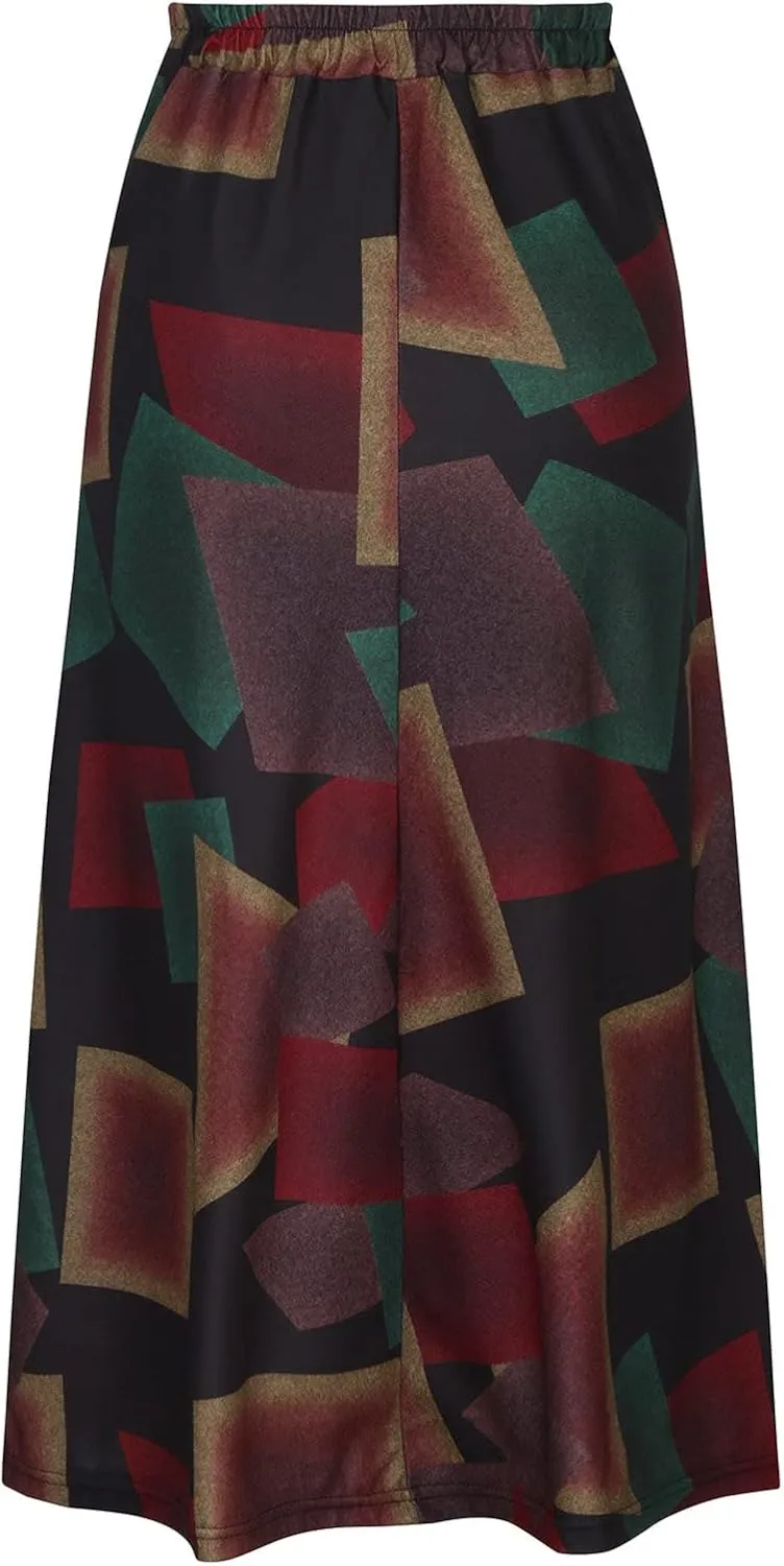 Women's Vintage A-Line Maxi Skirt Ankle Length High Waist Pleated Skirt Wool Blend Floral Print Swing Flared Skirts