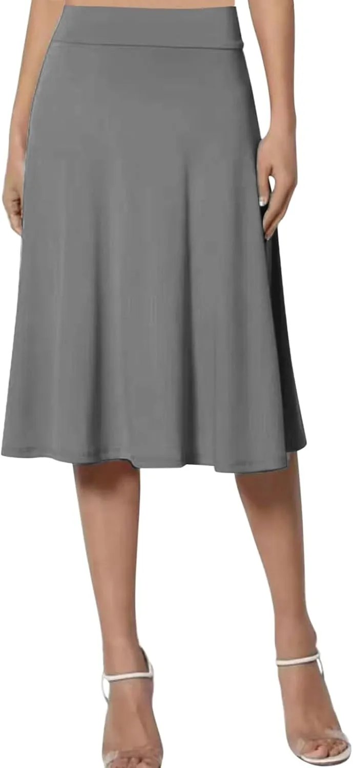 Womens Vintage Pleated Skirt Midi Length High Waisted Skirts Flared A Line Skirt Casual Dressy Holiday Party Long Skirt Dress