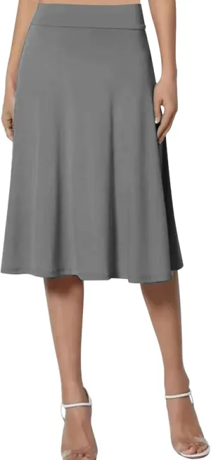 Womens Vintage Pleated Skirt Midi Length High Waisted Skirts Flared A Line Skirt Casual Dressy Holiday Party Long Skirt Dress