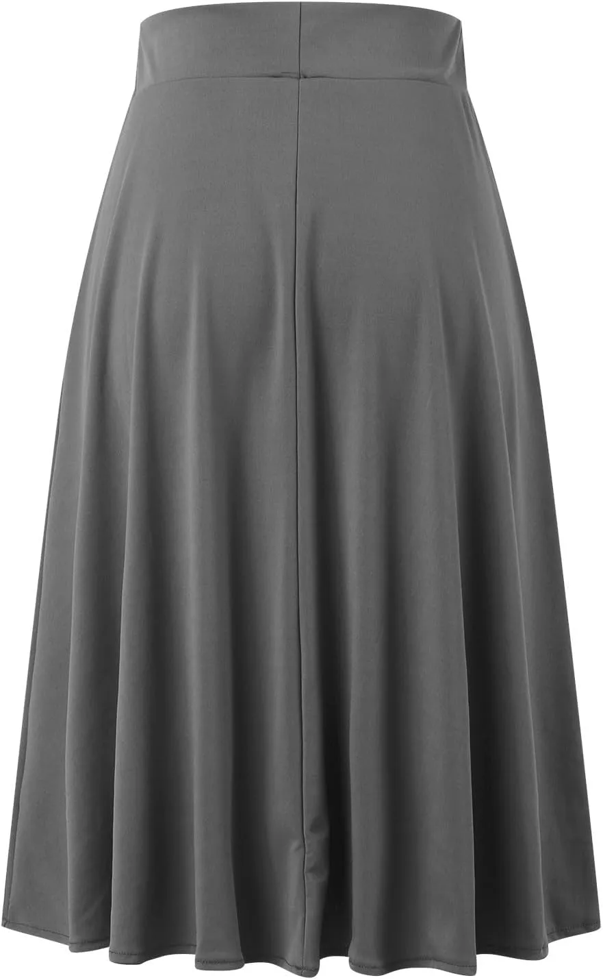 Womens Vintage Pleated Skirt Midi Length High Waisted Skirts Flared A Line Skirt Casual Dressy Holiday Party Long Skirt Dress