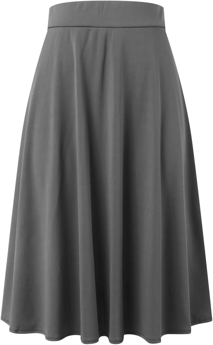 Womens Vintage Pleated Skirt Midi Length High Waisted Skirts Flared A Line Skirt Casual Dressy Holiday Party Long Skirt Dress