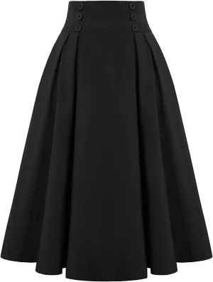 Women's Vintage Stretch Pleated Skirt Viking Renaissance Gothic Long Skirt High Waist A-Line Flared Midi Skirts