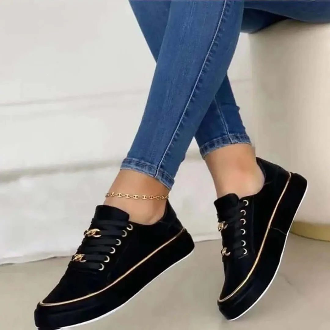 Women's White Low-Top Trainers with Gold Detail