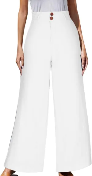 Work Pants for Women 2024 Trendy Vintage Button High Waist Wide Leg Casual Loose Fits Business Trousers with Pockets
