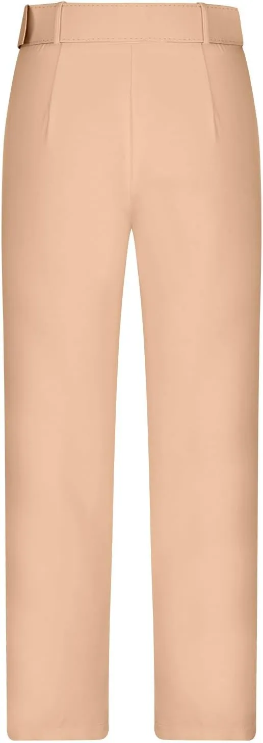 Work Pants for Women Office High Waist Comfy Cropped Business Casual Pockets Slim Fit Trousers with Belt