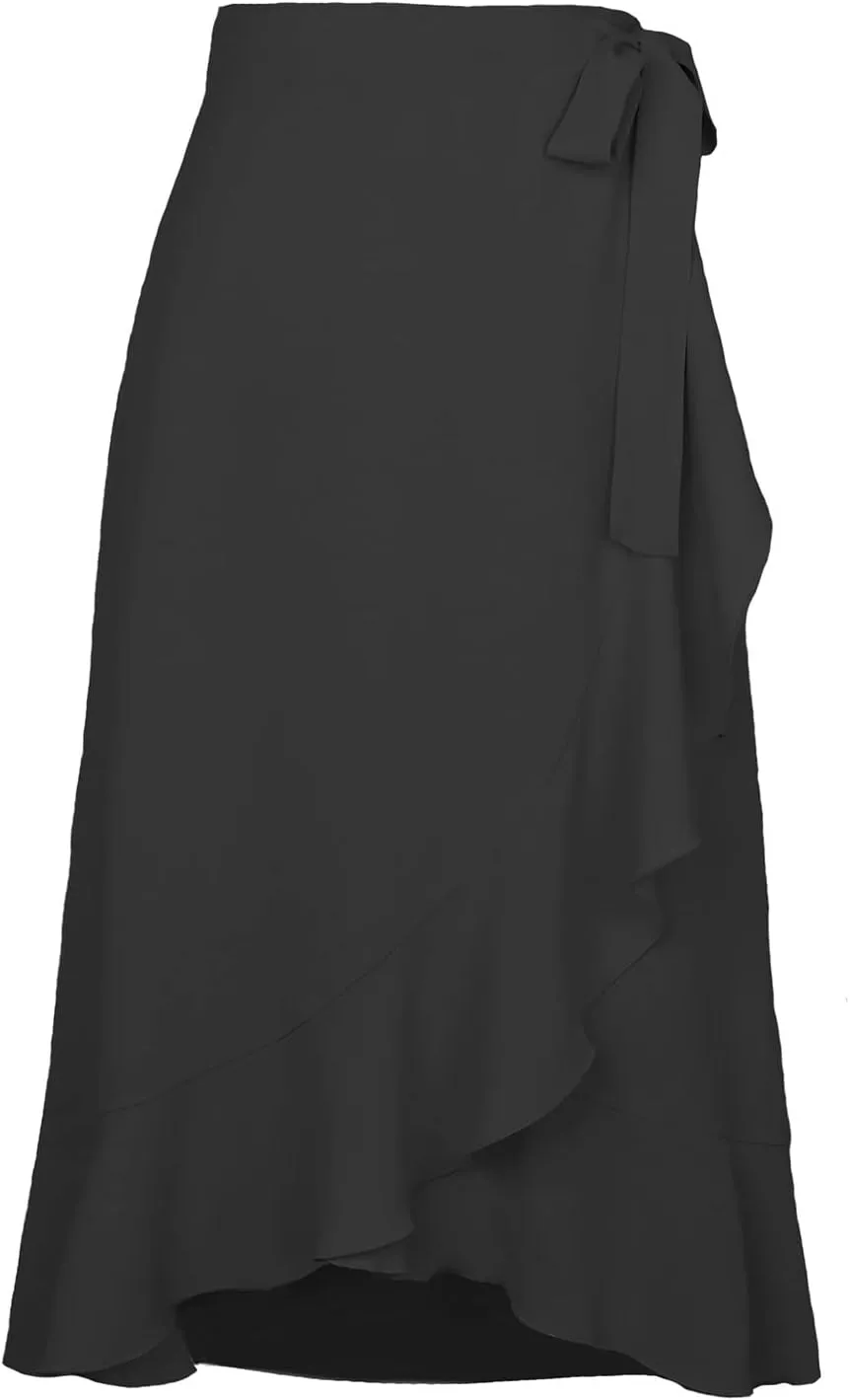 Wrap Skirts for Women Sexy Elegant Ruffle Asymmetrical Hem Maxi Skirts Summer Causal Solid Office Work Party Skirt
