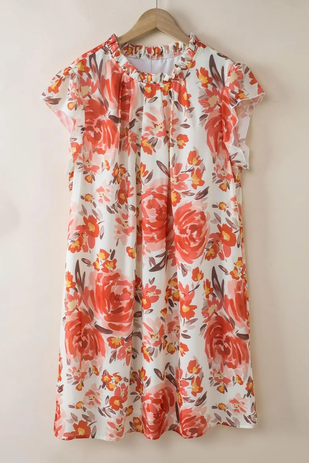 XAKALAKA Women's Summer Plus Size Frilled Neck Ruffle Sleeveless Floral Dress Daily Casual Round Neck Mini Dress