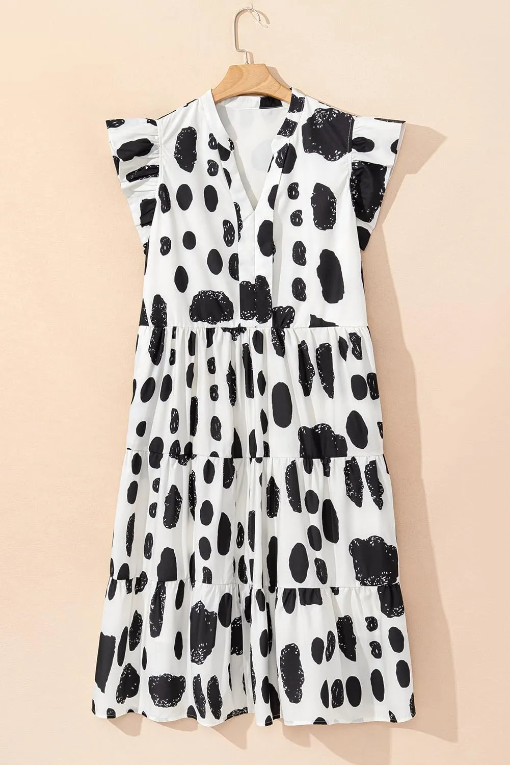 XAKALAKA Women's Summer Plus Size Polka Dot Print Ruffled Sleeve Pocketed Midi Dress Daily Casual V Neck Mini Dress