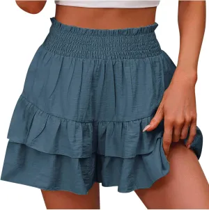 Xiaojmake Tennis Shorts for Women Pleated High Waisted Ruffle Tiered Flowy Short Casual Running Mini Skorts Boho Beach Shorts