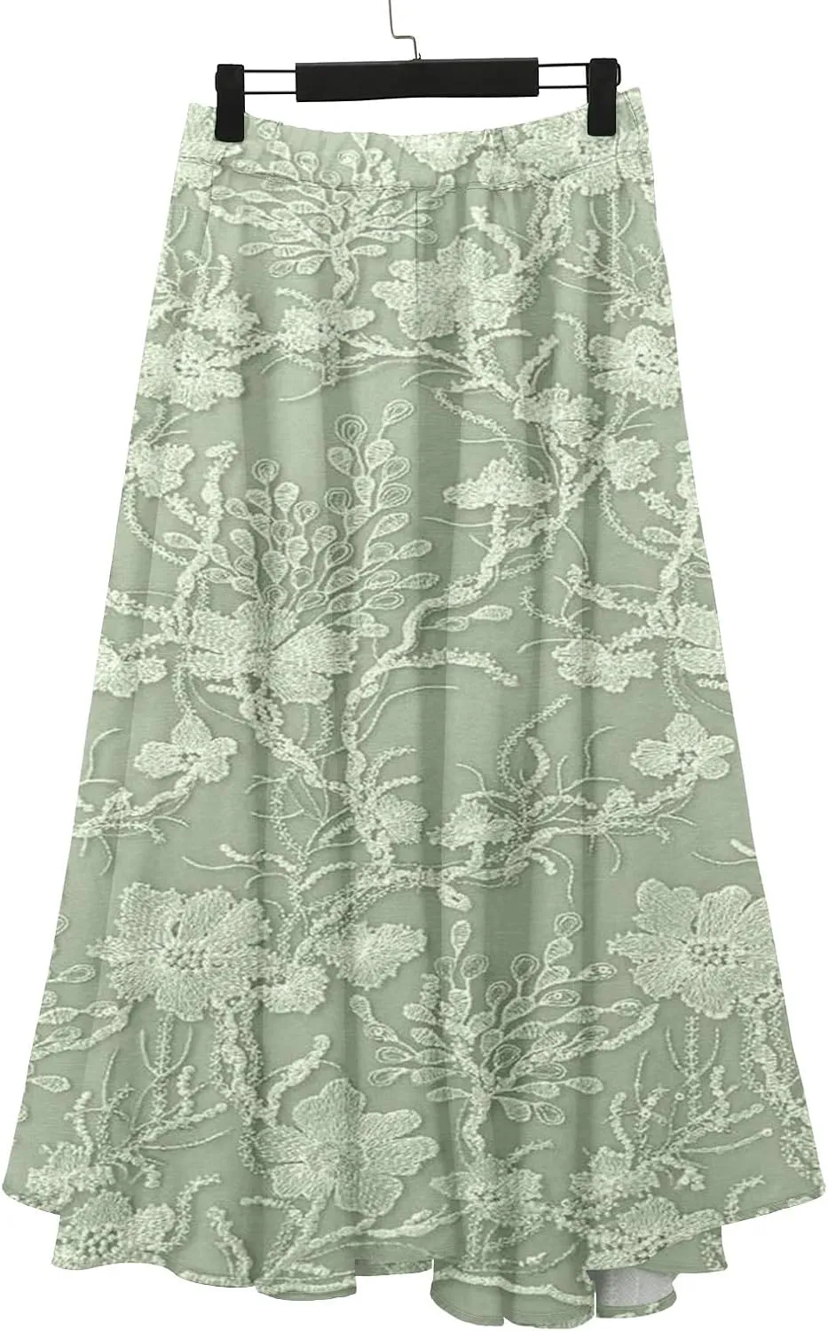 XOWRTE Women's Boho Casual Skirts Summer 2025 Lace Embroidery Elastic Waist Flowy Tiered A-Line Beach Maxi Skirt Swing Cute