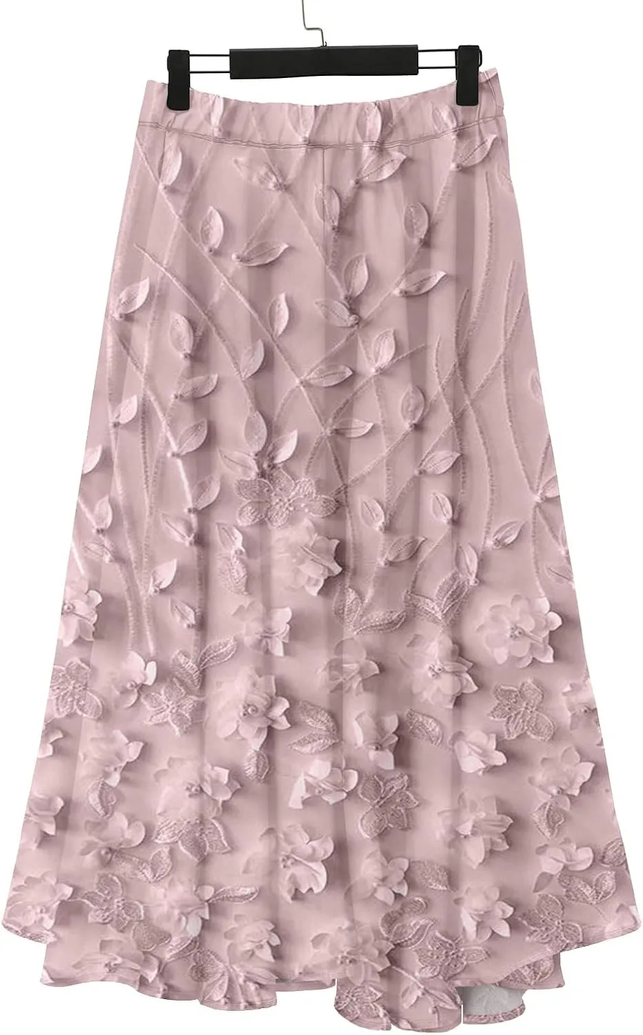 XOWRTE Women's Boho Casual Skirts Summer 2025 Lace Embroidery Elastic Waist Flowy Tiered A-Line Beach Maxi Skirt Swing Cute
