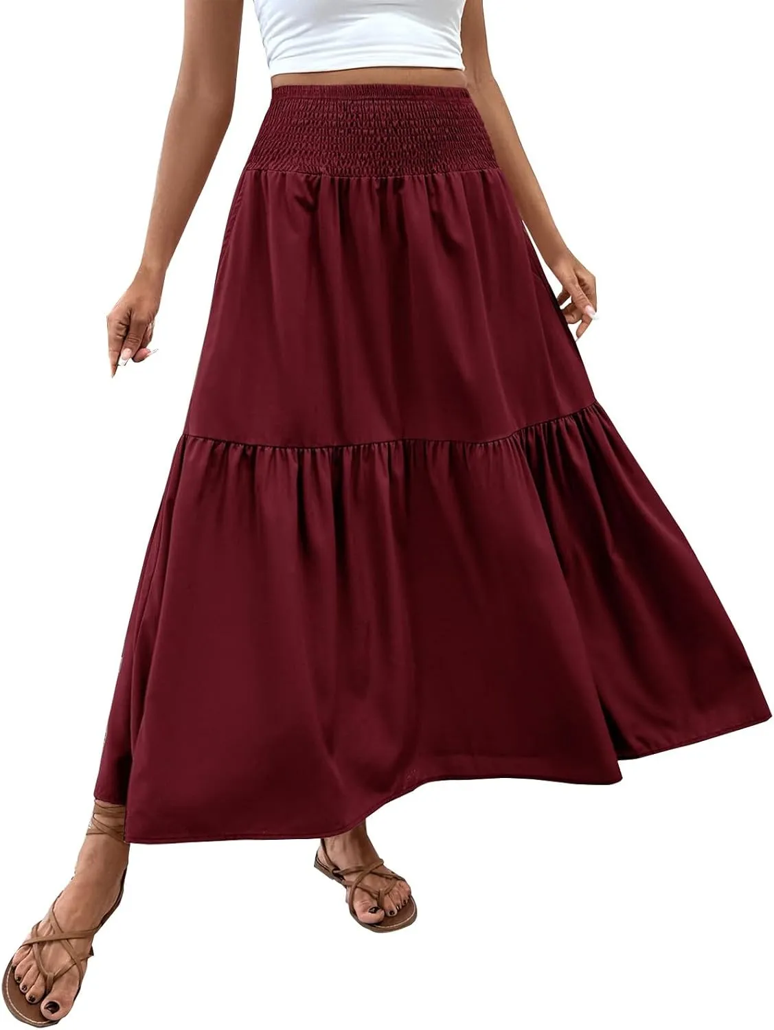 XOWRTE Women's Lace Cotton Linen Skirt Waist A Line Beach Flowy Long Skirts Skirt Cover Ups for Swimwear Women