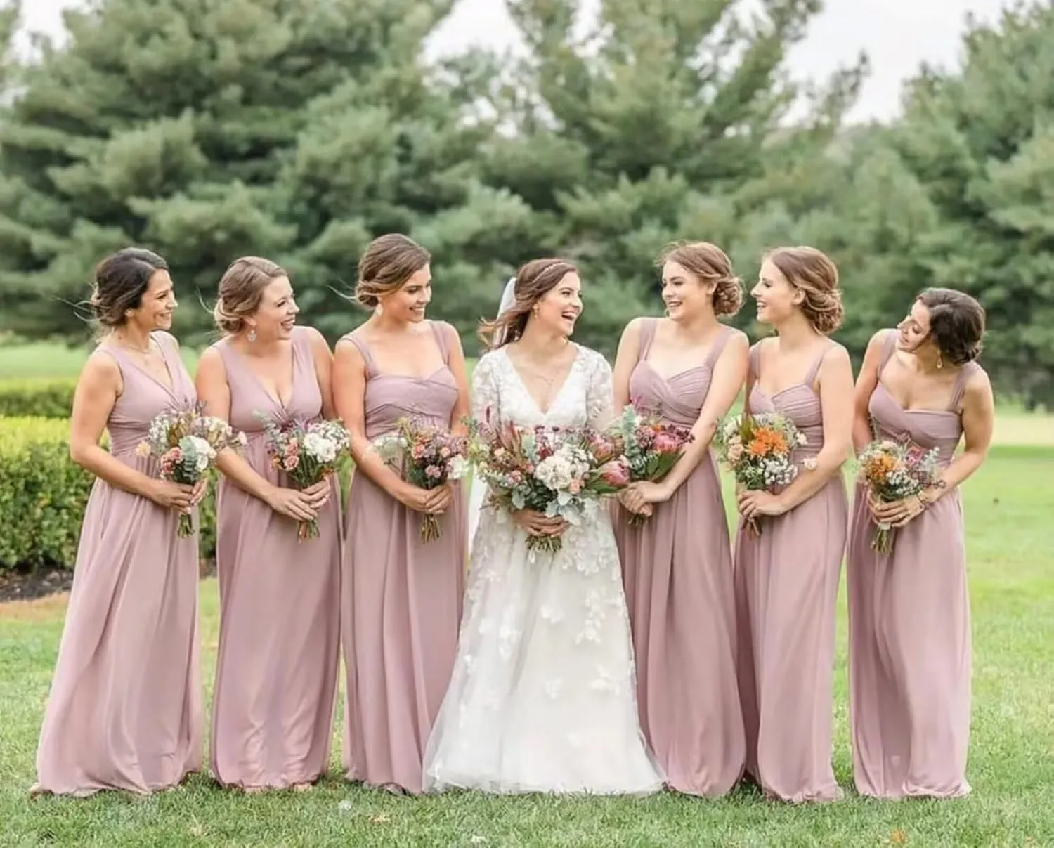 YAUTKA Chiffon Bridesmaid Dresses for Women Slit Long Spaghetti Straps Pleated Sweetheart A Line Formal Party Dress 2024