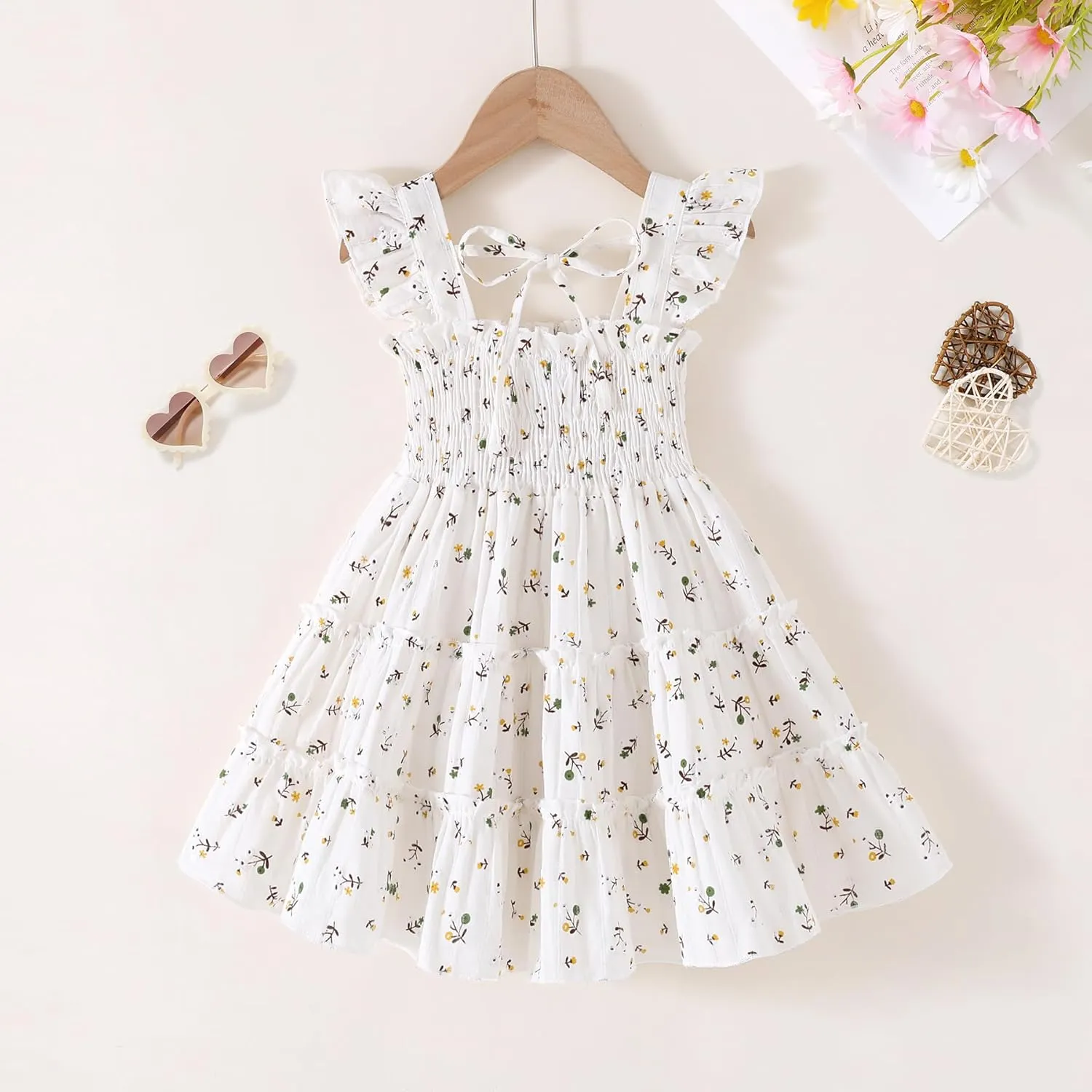 YOUNGER TREE Toddler Girl Dress Baby Girls Summer Clothes Ruffle Sleeve Floral Smock Beach Boho Dresses Sundress