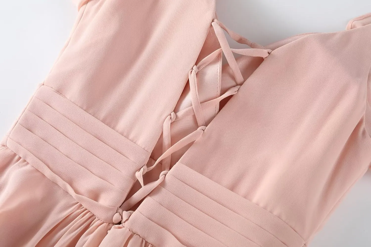YUAOHUANG Chiffon Ruffle Formal Dress Spaghetti Straps Bridesmaid Dresses V Neck Cold Shoulder Evening Gown for Women