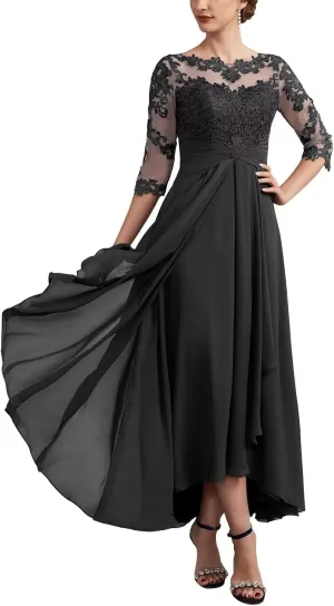Yuxin Half Sleeve Tea Length Mother of The Bride Dresses for Wedding Lace Chiffon Formal Evening Party Gowns 820