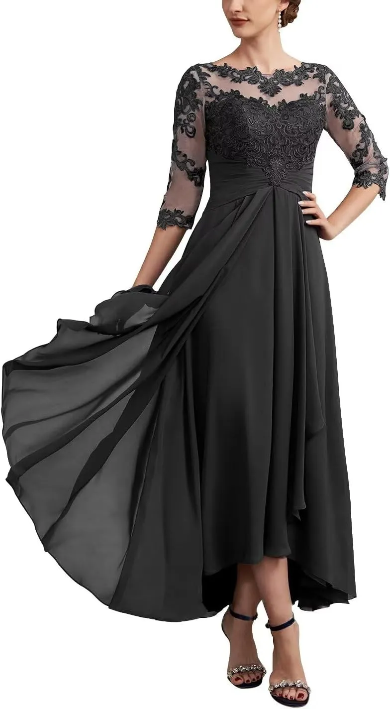 Yuxin Half Sleeve Tea Length Mother of The Bride Dresses for Wedding Lace Chiffon Formal Evening Party Gowns 820