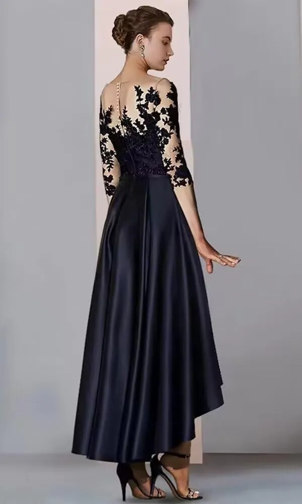 Yuxin High Low Mother of The Bride Dresses with Pocket for Wedding 2025 3/4 Sleeve Lace Satin Formal Evening Gowns 895