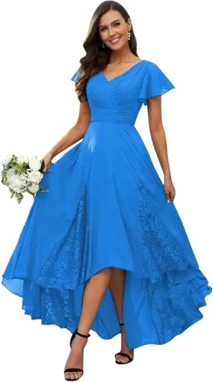 Yuxin Tea Length Mother of The Bride Dresses for Wedding Lace Chiffon Mother of The Groom Dress with Sleeve 815