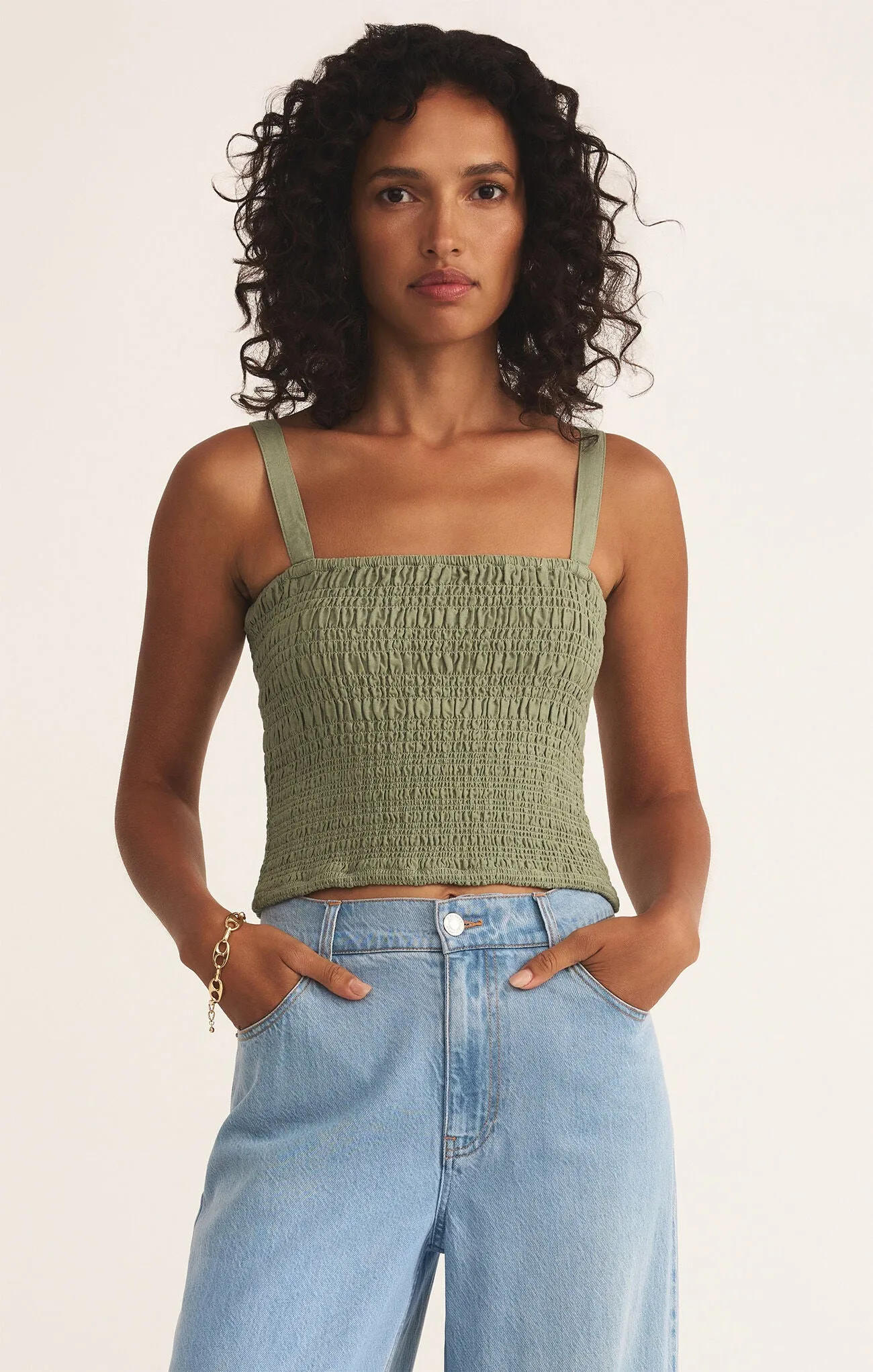 Z Supply Amelie Smocked Linen Crop Tank
