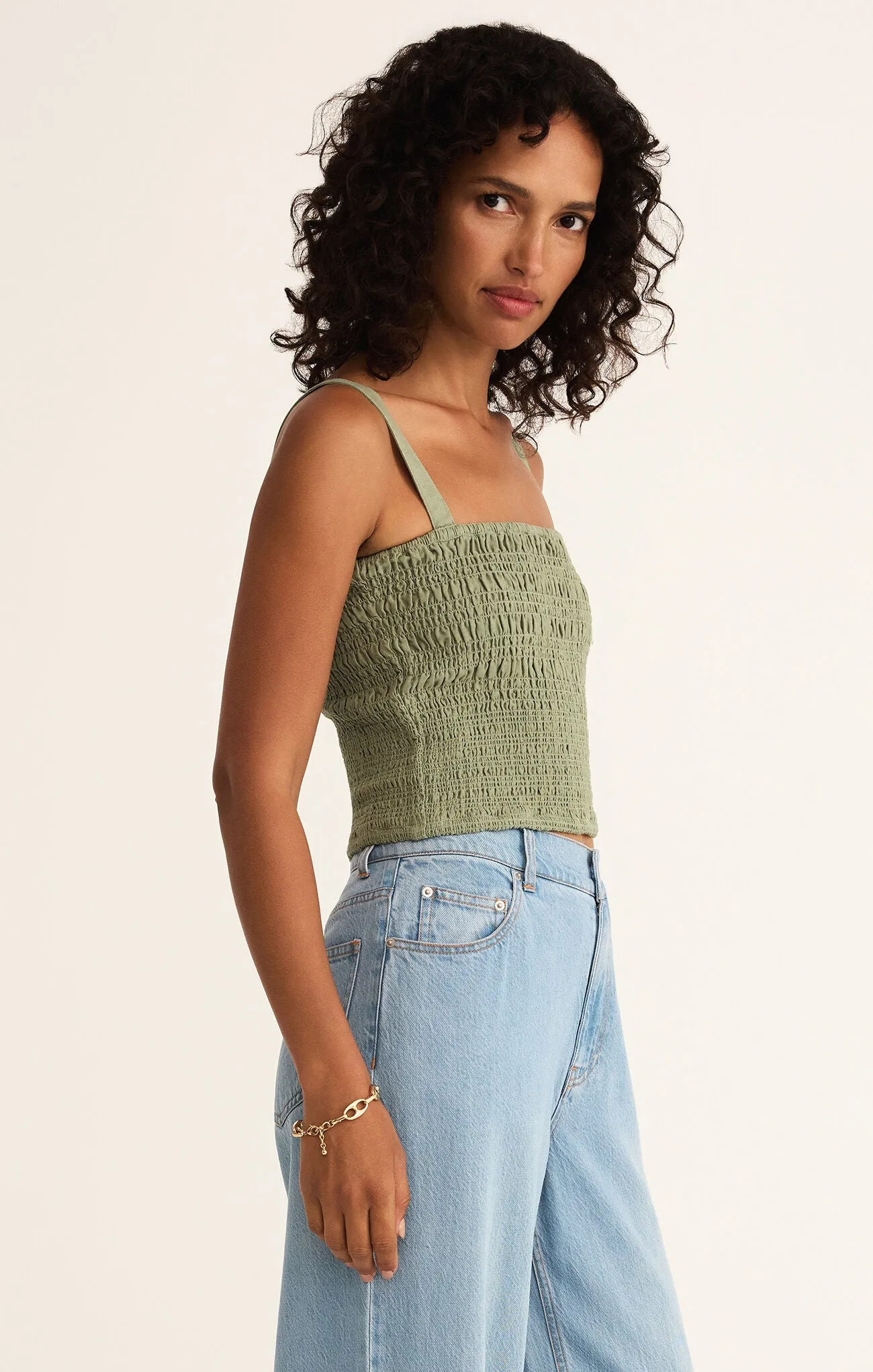 Z Supply Amelie Smocked Linen Crop Tank