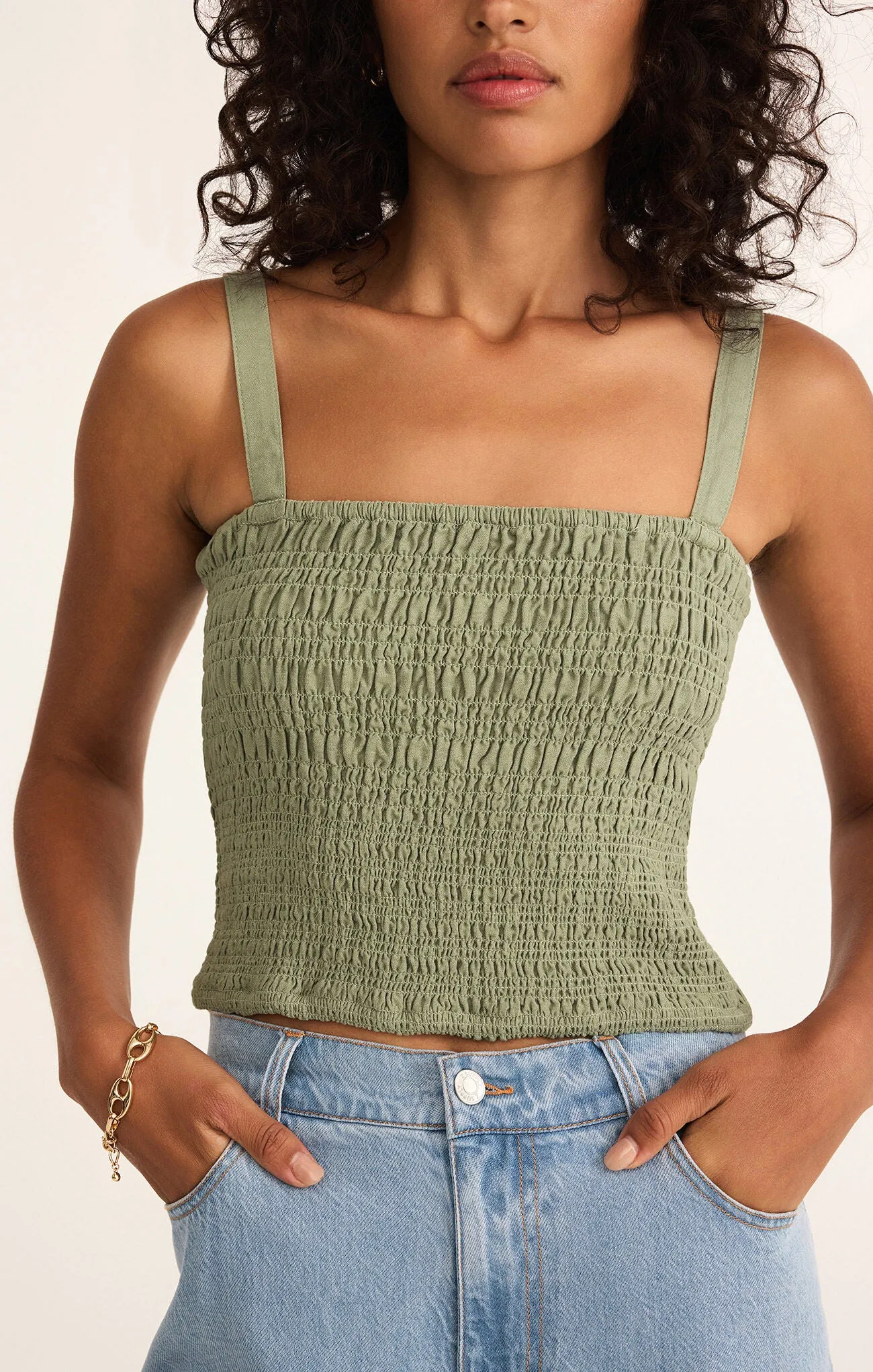 Z Supply Amelie Smocked Linen Crop Tank