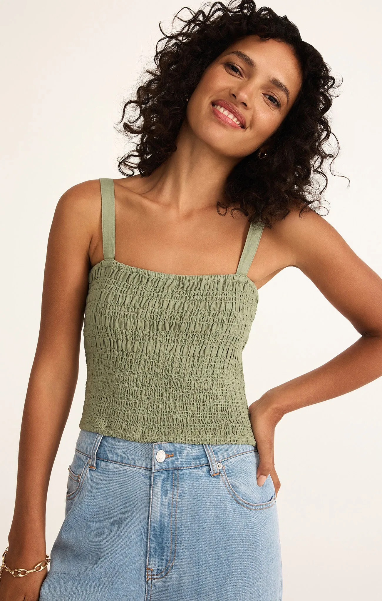 Z Supply Amelie Smocked Linen Crop Tank