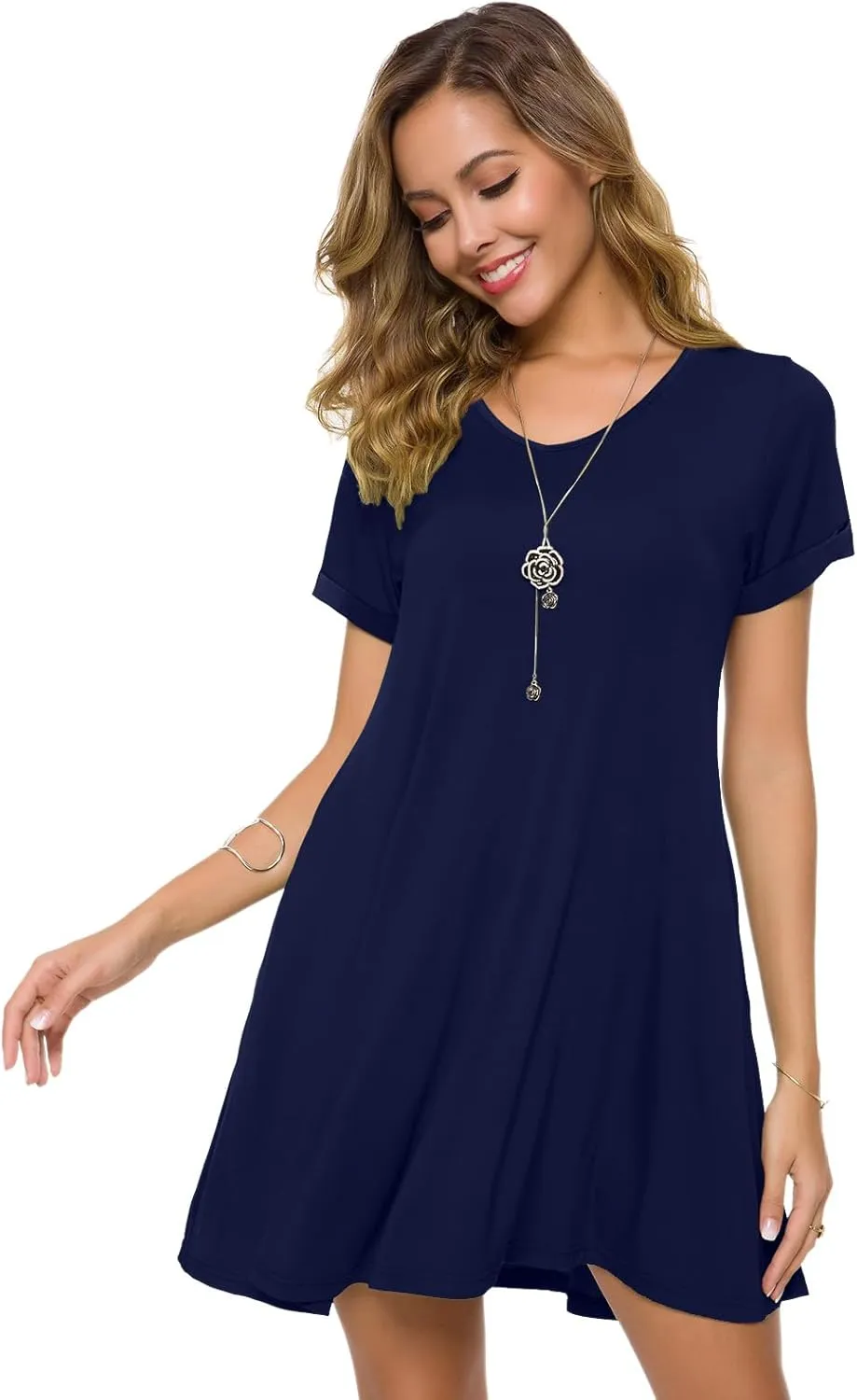 ZENNILO Women's Plus Size T Shirt Dresses with Pockets Casual Summer Dresses V Neck Short Sleeve Swing Dress for Women