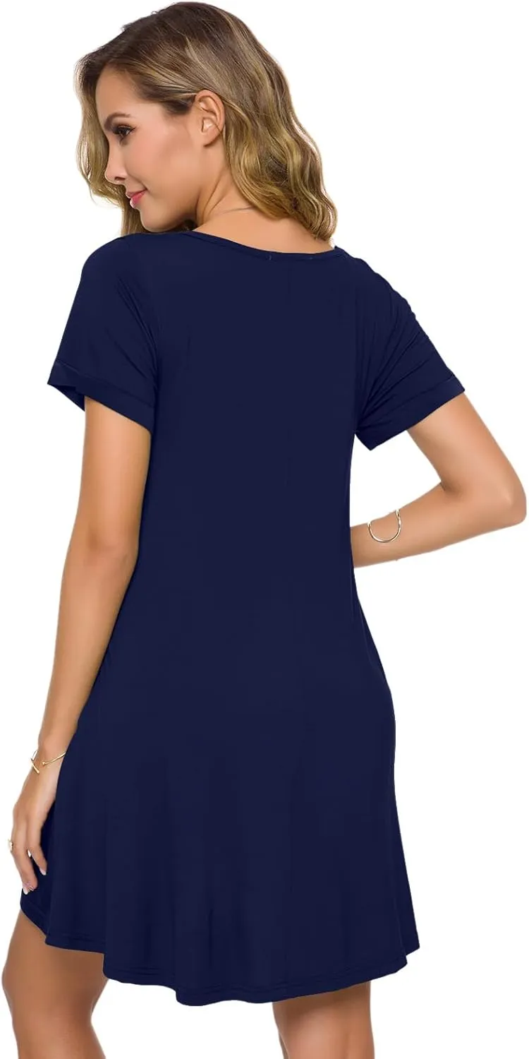 ZENNILO Women's Plus Size T Shirt Dresses with Pockets Casual Summer Dresses V Neck Short Sleeve Swing Dress for Women