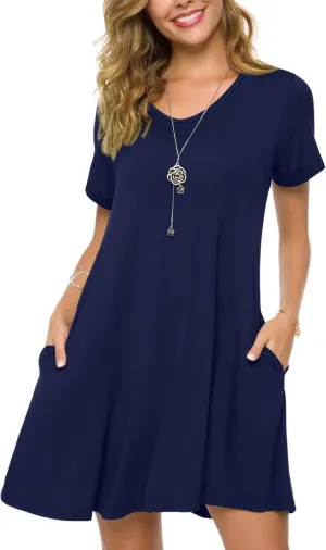 ZENNILO Women's Plus Size T Shirt Dresses with Pockets Casual Summer Dresses V Neck Short Sleeve Swing Dress for Women