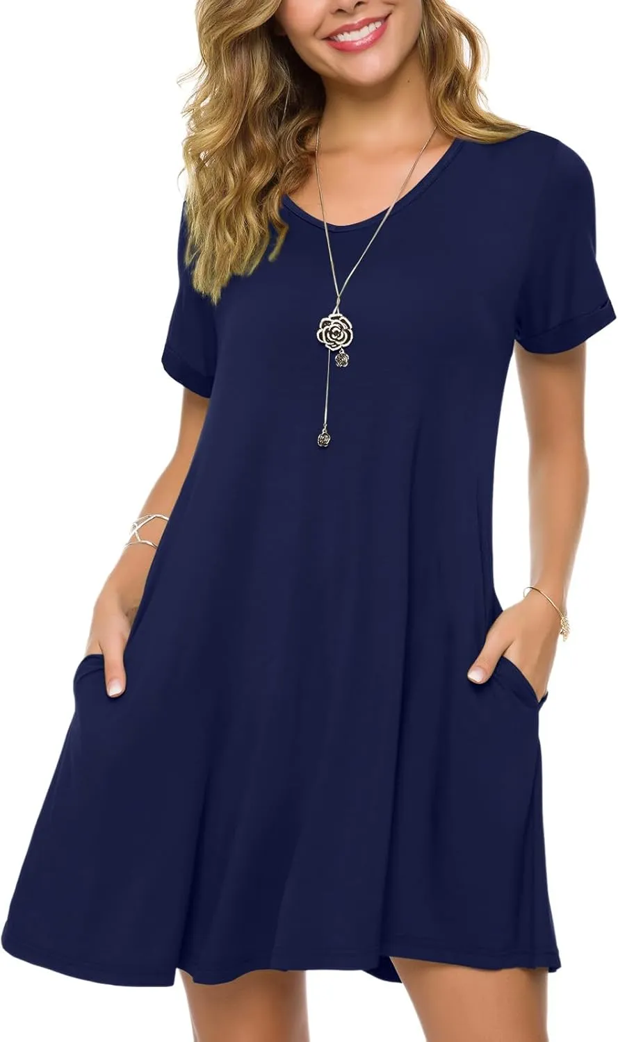 ZENNILO Women's Plus Size T Shirt Dresses with Pockets Casual Summer Dresses V Neck Short Sleeve Swing Dress for Women